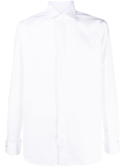 Lardini Spread Collar Cotton Button Up Shirt In White