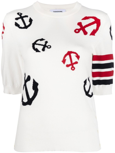 Thom Browne Anchor Intarsia Knit Top In White
