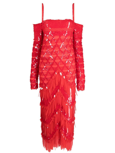 Attico Jada Sequin-design Midi Dress In Red