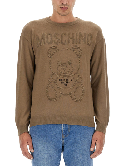 Moschino Jersey With Logo In Brown