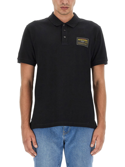 Moschino Polo With Logo Patch In Black