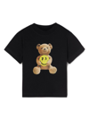 PALM ANGELS BLACK T-SHIRT WITH MAXI TEDDY PRINT AND LOGO IN COTTON BOY