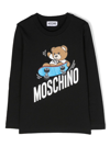 MOSCHINO BLACK T-SHIRT WIITH LONG SLEEVES AND MAXI PRINT IN COTTON BOY