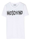 MOSCHINO WHITE T-SHIRT WITH CONTRASTING MAXI LOGO PRINT IN COTTON BOY