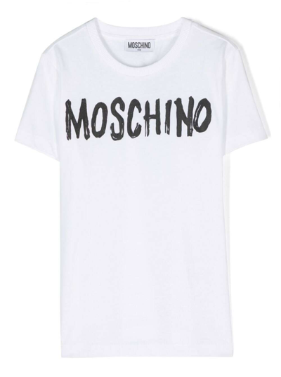 Moschino Kids' Logo-print Cotton T-shirt In Bianco Ottico