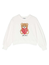 MOSCHINO WHITE SWEATSHIRT WITH PAILLETES PRINT AND EMBROIDERED LOGO AT THE FRONT IN COTTON GIRL