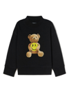 PALM ANGELS BLACK SMILEY BEAR WITH MAXI PRINT AND LOGO IN COTTON BOY