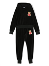 MOSCHINO BLACK HOODED TRACKSUIT WITH TEDDY BEAR PATCH IN COTTON BLEND VELVET GIRL