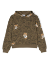 MOSCHINO GREEN HOODIE WITH ALL-OVER TEDDY BEAR PRINT IN COTTON BOY