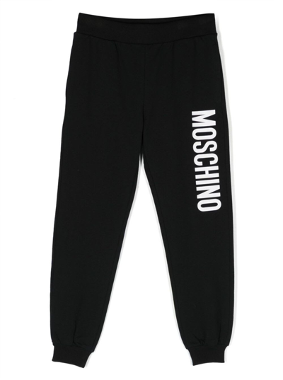MOSCHINO BLACK TRACK PANTS AND CONTRASTING MAXI LOGO IN STRETCH COTTON BOY