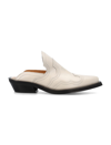 Ganni White Embroidered Western Mules In Egret