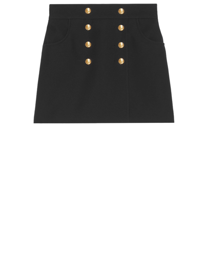 Gucci Silk And Wool Miniskirt In Black