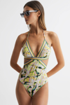 REISS HATTY - YELLOW PRINT HATTY FLORAL PRINT CUT-OUT SWIMSUIT, US 2