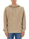 Helmut Lang Embroidered Logo Hooded Sweatshirt In Beige