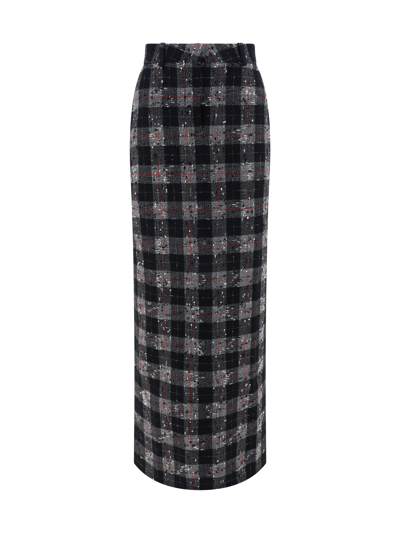 Alessandra Rich Checked Lurex Wool Maxi Skirt In Multicolor