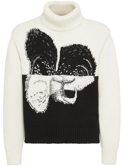 Alexander Mcqueen Spliced Orchid Jumper In Ivory/black