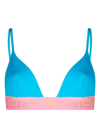 Versace Greca-border Triangle Bikini Top In Blue
