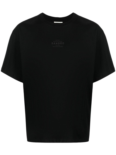 Sandro Debossed-logo Cotton T-shirt In Noir / Gris