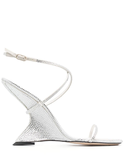 Studio Amelia 110mm Crystal-embellished Wedge Sandals In White