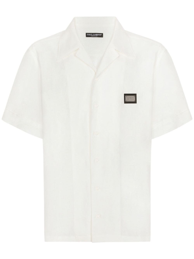 Dolce & Gabbana Linen Hawaiian Shirt With Logo Tag In White