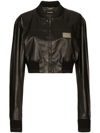 DOLCE & GABBANA LOGO-PLAQUE CROPPED LEATHER JACKET