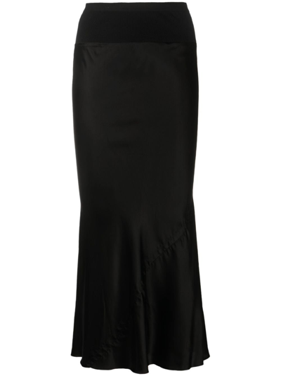 Rick Owens Ribbed Knit-paneled Duchesse-satin Midi Skirt In Black