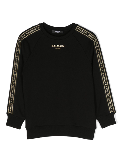 Balmain Kids' Glitter Logo-print Cotton Sweatshirt In Blue