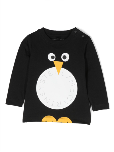 Stella Mccartney Black T-shirt For Baby Boy With Logo And Print