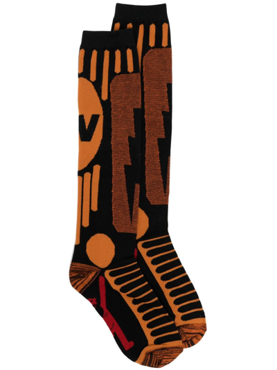 Walter Van Beirendonck Graphic-print Cotton-blend Socks In Orange