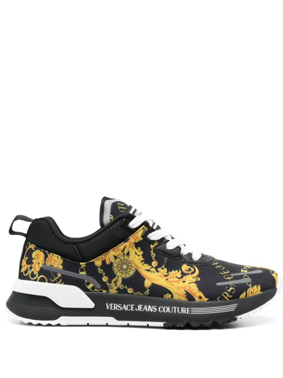 Versace Jeans Couture Baroque-pattern Low-top Sneakers In Black