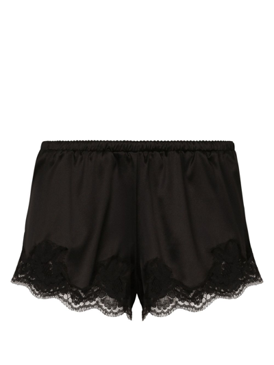 Dolce & Gabbana Lace-detailing Satin-finish Briefs In Black