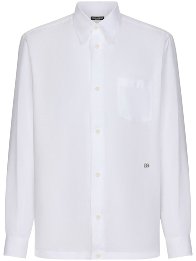 Dolce & Gabbana Long-sleeved Button-up Linen Shirt In White