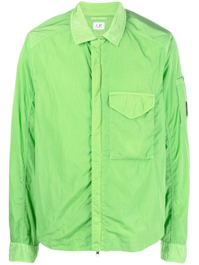 C.p. Company Lens-detail Chest-pocket Shirt In Green
