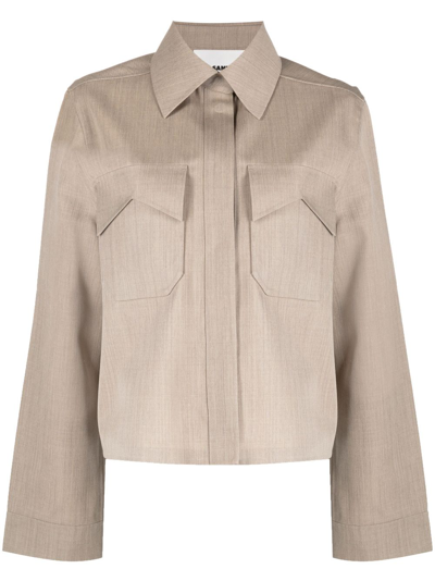 Jil Sander Long-sleeve Wool Oversized Jacket In Brown