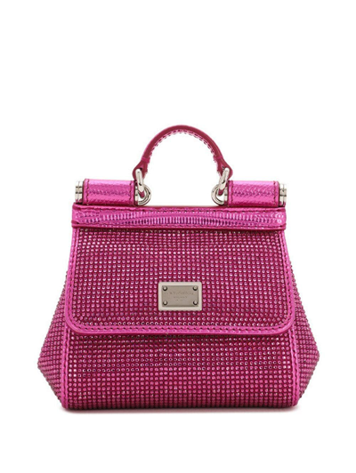 Dolce & Gabbana Mini Sicily Rhinestone-embellished Tote Bag In Pink