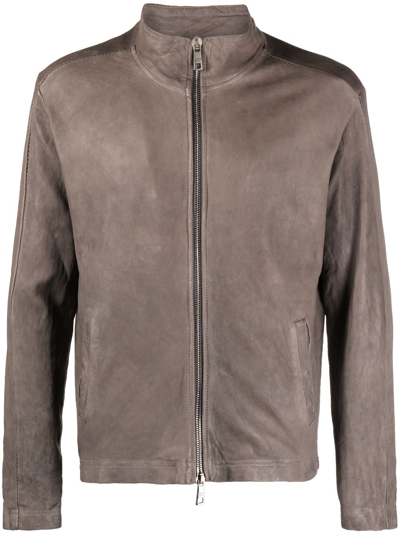Giorgio Brato High-neck Zip-up Leather Jacket In Grey