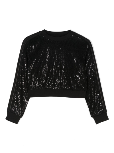 Michael Kors Kids' Logo-print Sequin-embellished Sweatshirt In Black