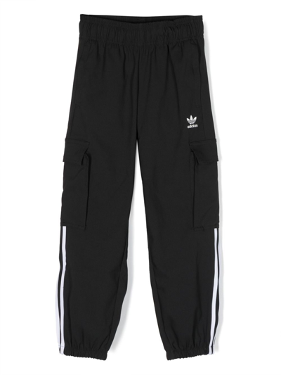 Adidas Originals Kids' Logo-embroiderd Cargo Trousers In Black