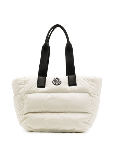 Moncler Padded Logo-patch Tote Bag In Panna