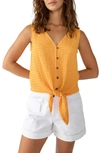Sanctuary Link Up Crinkle Stripe Tie Hem Sleeveless Top In Solar Flar