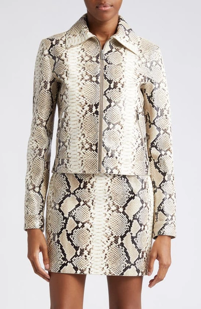 Michael Kors Faux Python Zip-front Leather Jacket In Natural