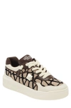 Valentino Garavani One Stud Xl Low-top Trainer In Nappa Leather And Toile Iconographe Fabric In Beige Black