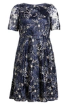 Eliza J Embroidered Sequin Midi Dress In Navy
