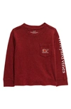 Vineyard Vines Kids' Football Whale Long Sleeve Pocket Cotton Graphic T-shirt In Crimson Heather