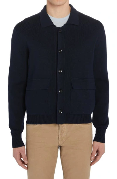 Tom Ford Men's Wool-silk Knit Overshirt In Blue