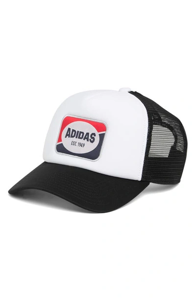 Adidas Originals Foam Trucker Hat In White/ Black/ Clear Grey