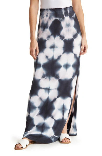 Go Couture Tie Dye Slit Maxi Skirt In Navy
