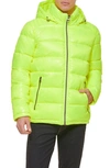 Guess Hooded Solid Puffer Jacket In Neon Yellow