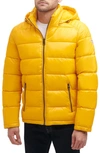 Guess Hooded Solid Puffer Jacket In Yellow