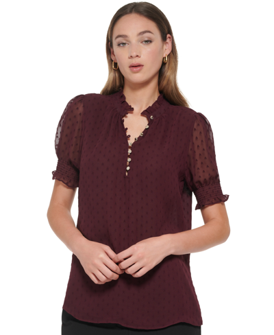 Tommy Hilfiger Women's Clip Dot Blouse In Winetasting